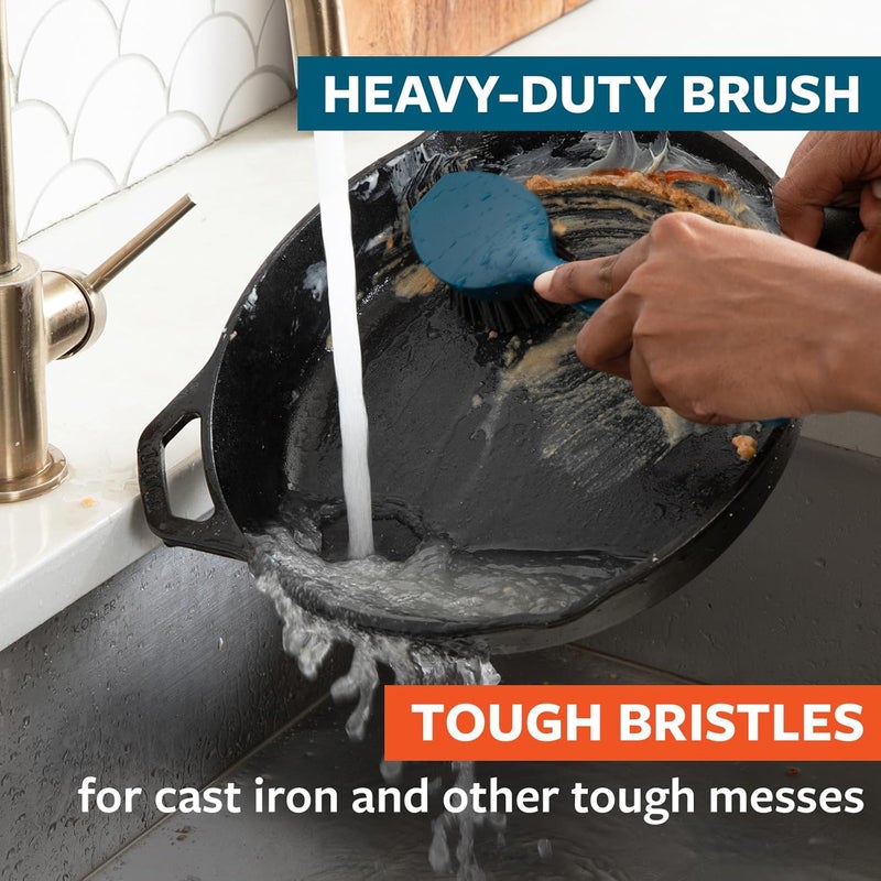 Full Circle Clean Ocean, Variety Dish Brush Pack - Dish Brush, Bottle Brush, and Heavy-Duty Scrub Brush - Sustainably Made 100% from Recycled Ghost Fishing Nets, Safe for Cast Iron & Nonstick - Image 3